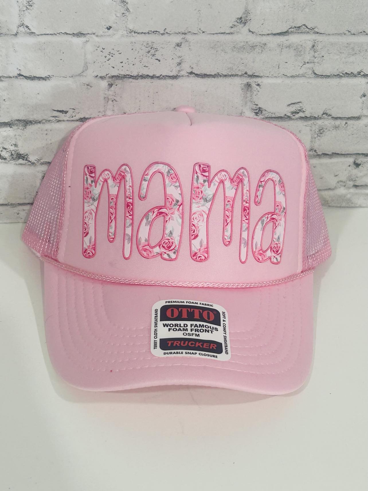 Faux Embroidered Mama Pink Hat