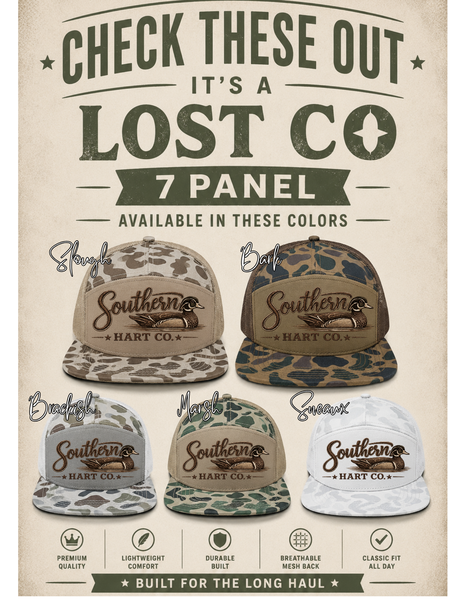 Southern Hart Co Duck Patch Hat – Lost Co 7 Panel