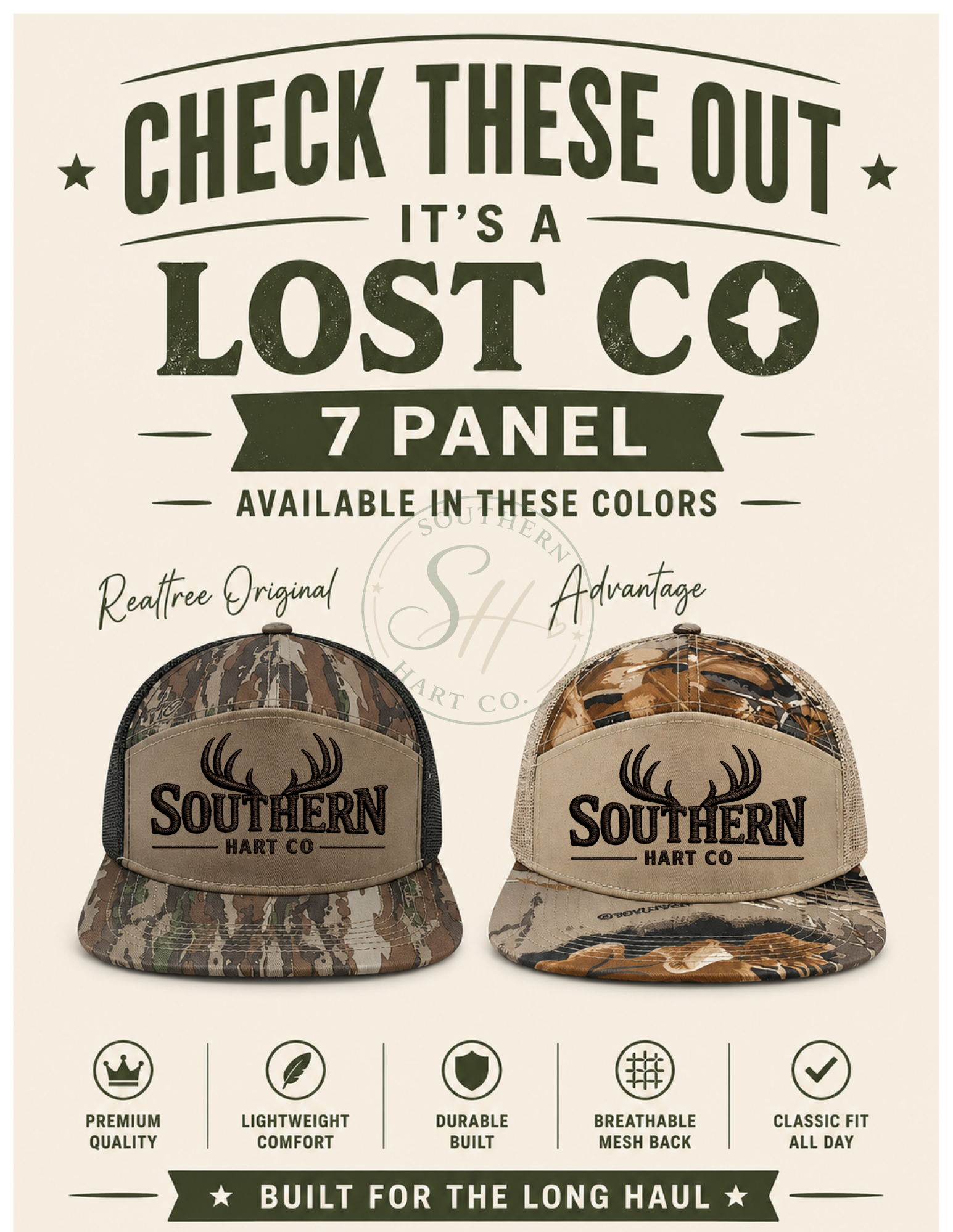 Southern Hart Co. 7 Panel Trucker Hat- Deer Antlers