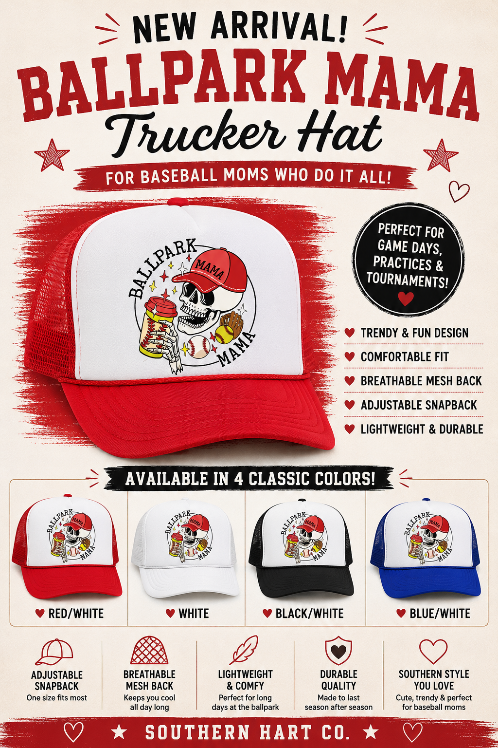 Ballpark Mama Trucker Hat | Baseball Mom Hat | Game Day Hat | Sports Mom Gift