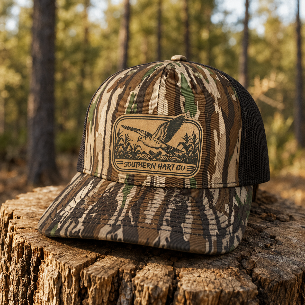 Southern Hart Co. Dove Hunting Camo Leather Patch Hat