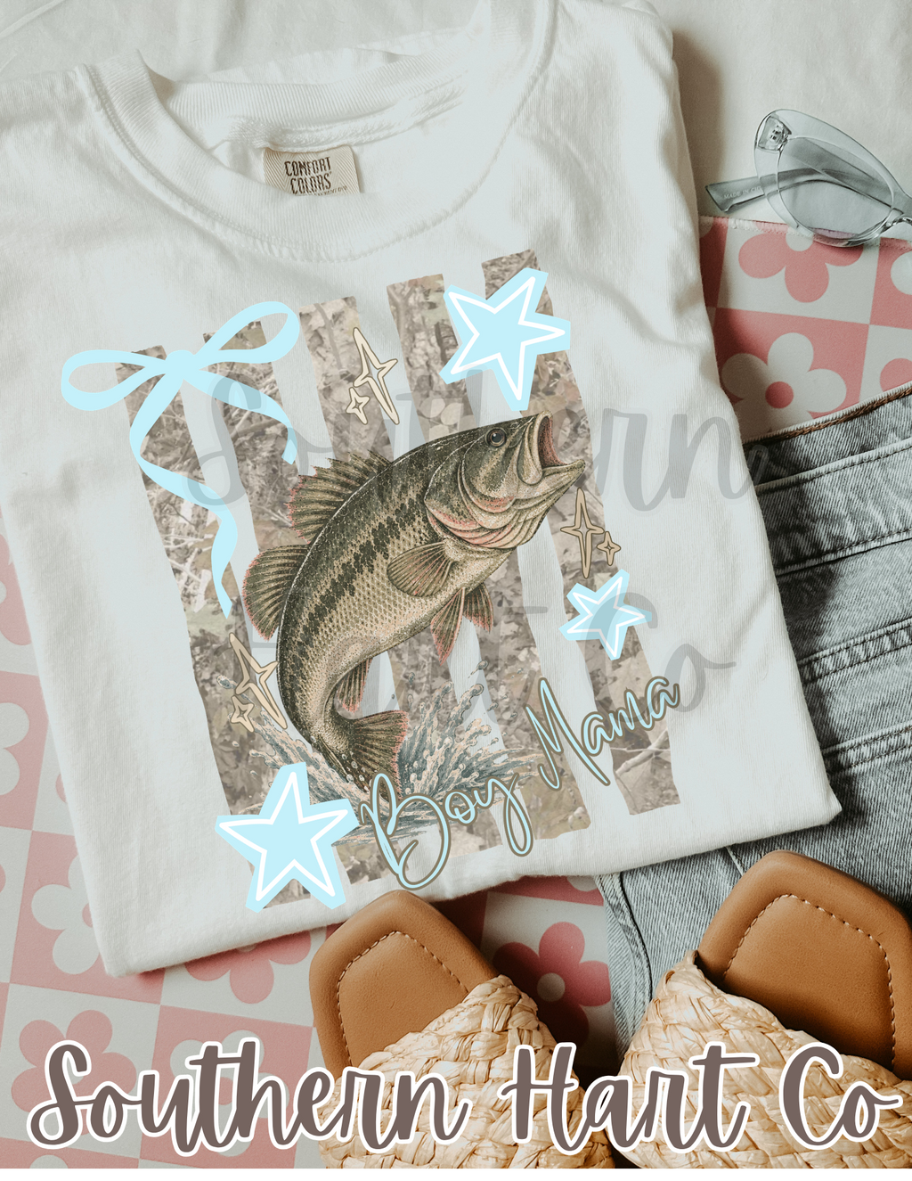 Boy Mama Bass Fishing Camo Graphic T-Shirt