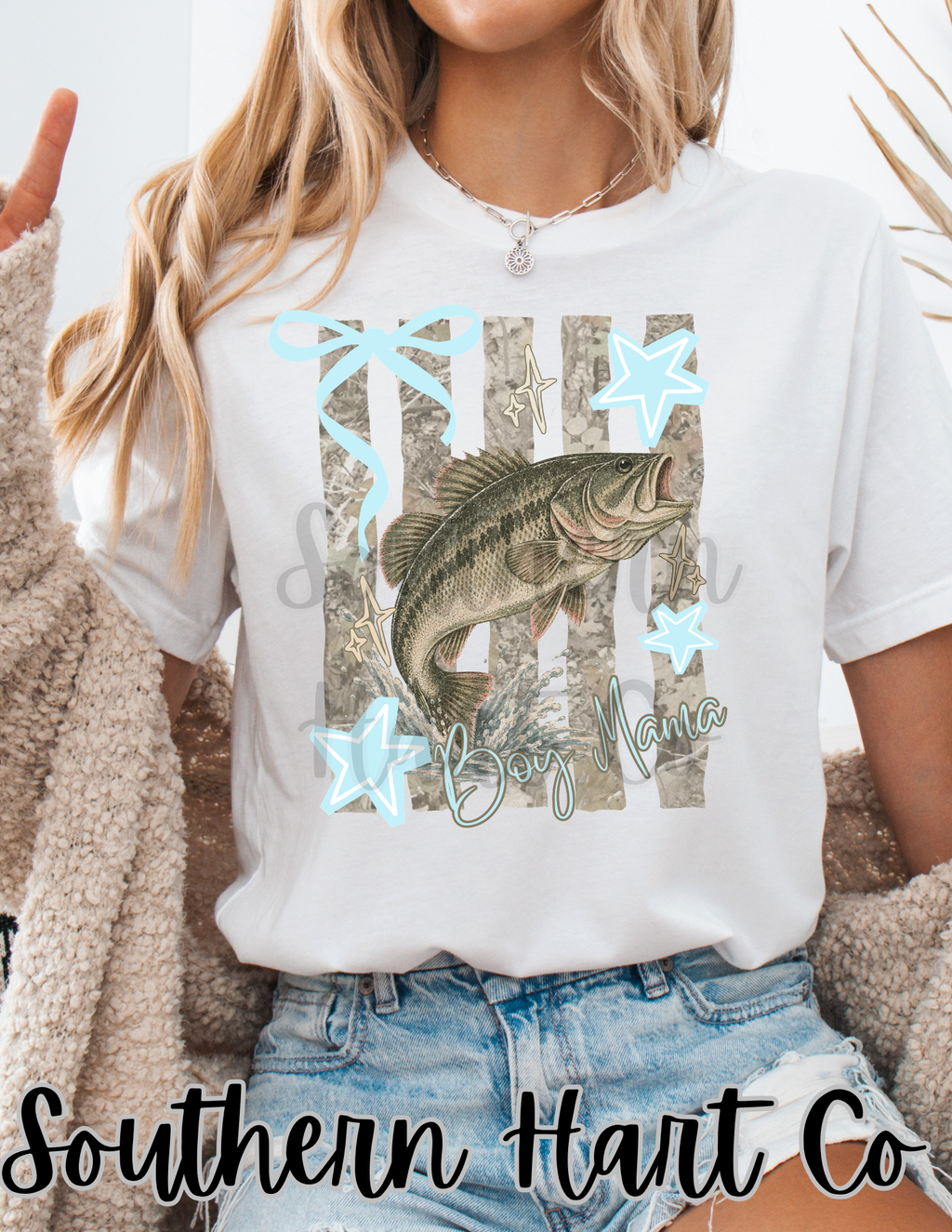 Boy Mama Bass Fishing Camo Graphic T-Shirt