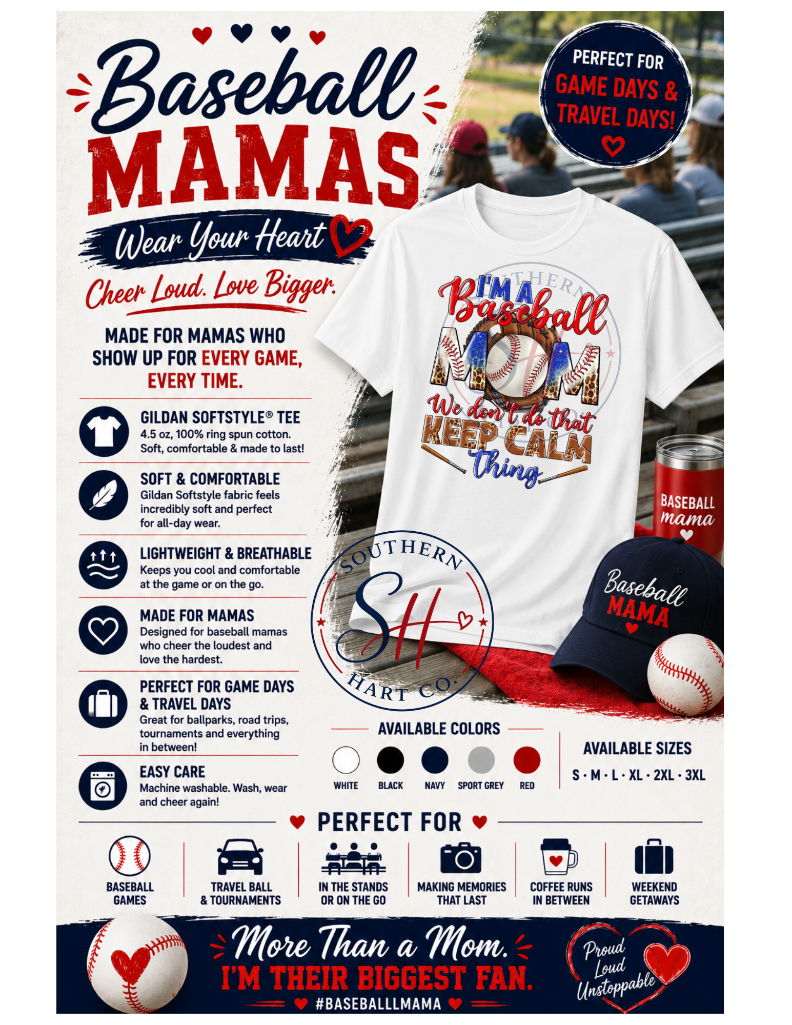 Baseball Mom Shirt – Perfect for Cooperstown & Travel Ball – Southern Hart Co