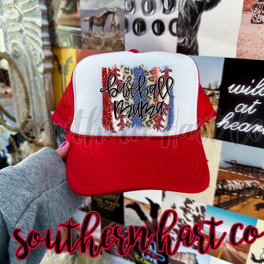 Baseball Mama Trucker Hat – 4 Color Options | Sports Mom Hat | Game Day Hat | Southern Style Cap