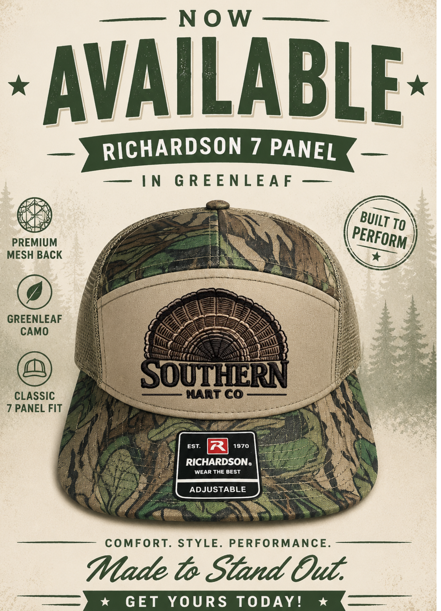 Southern Hart Co. Turkey Hat – Richardson 7 Panel Greenleaf