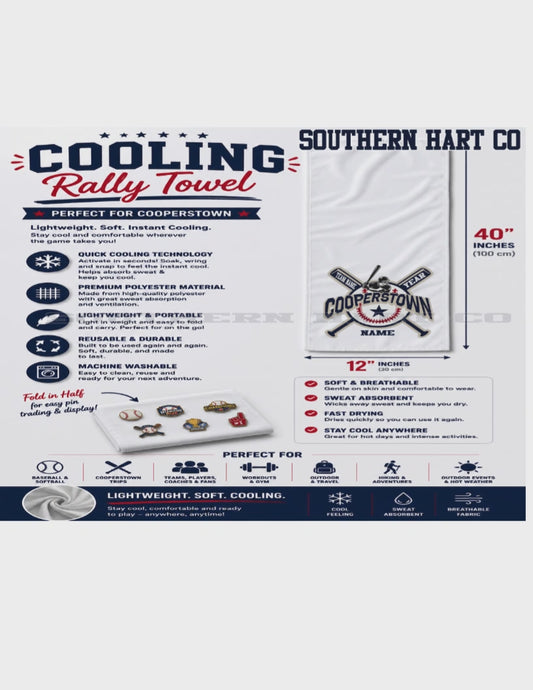 Cooperstown Cooling Towel |Cooperstown Pin  Towel |Personalized Baseball Tournament Towel