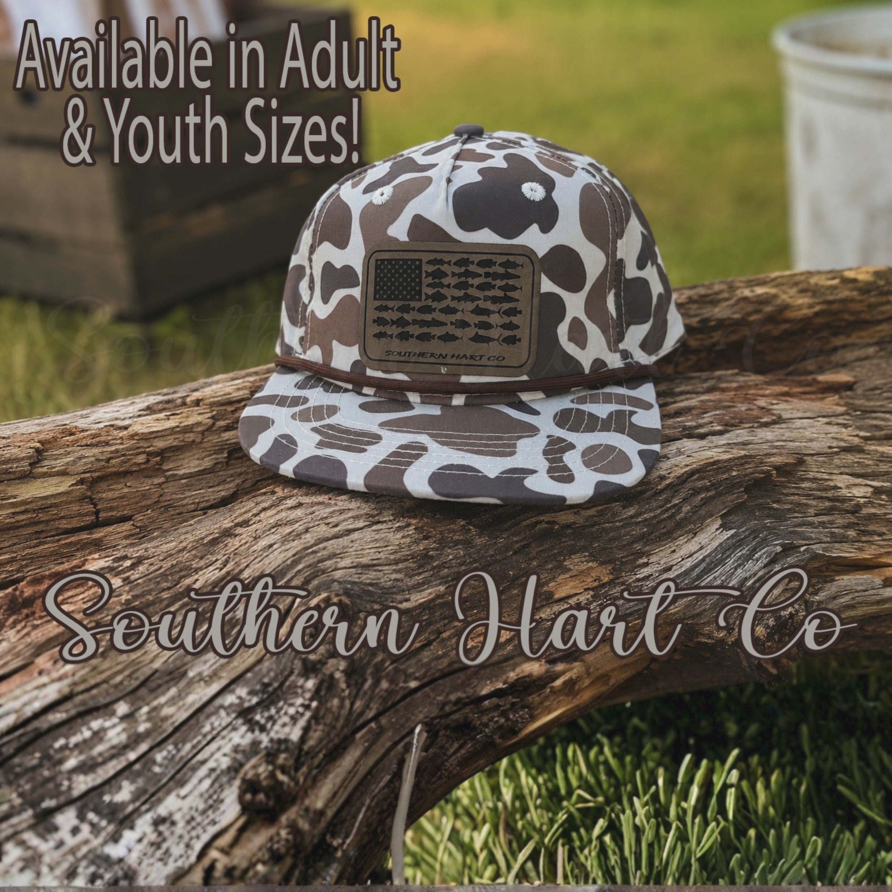 Duck Camo Fish Flag Patch Rope Hat | Rope Hat Style | Adult & Youth | Southern Fishing Hat | Custom Patch Hat